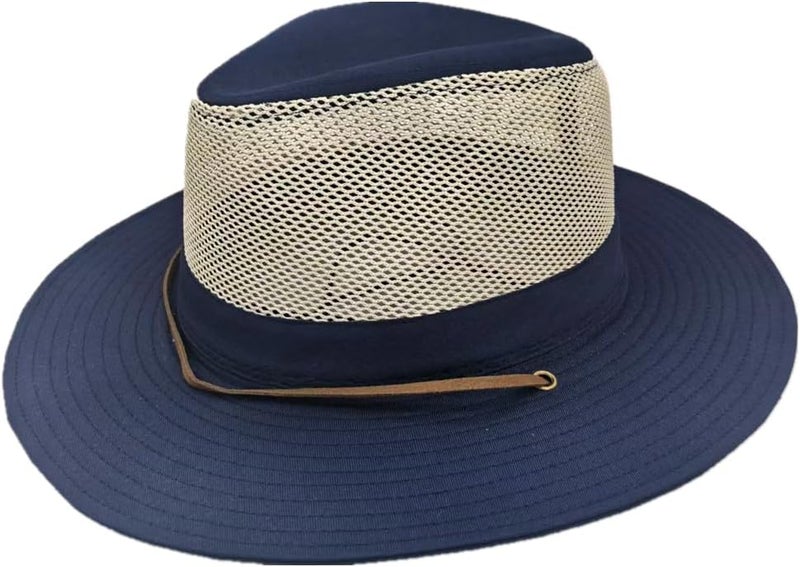 TUREVIEW Store Men's Flat Wide Brim Mesh Safari Outdoor Hat Panama Hat Travel Fishing Hiking with Windproof - Image 1